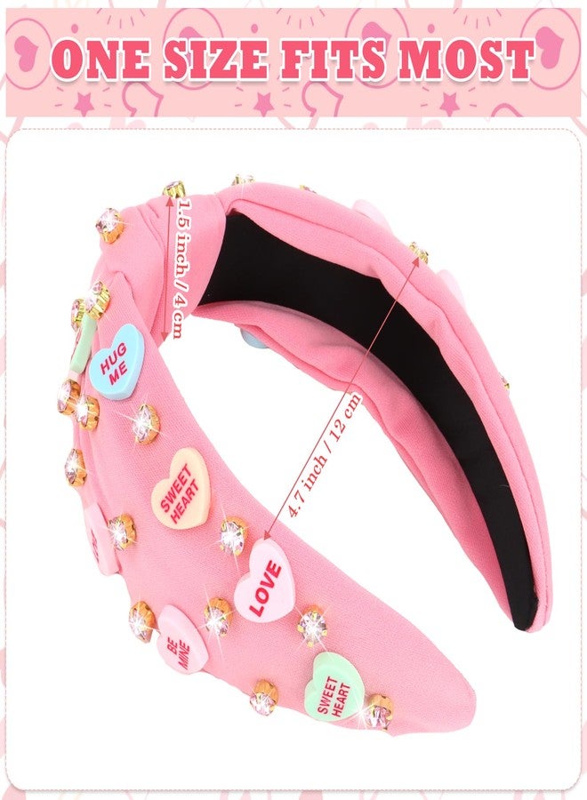 YARIEW Valentines Day Headbands for Women Love Sweet Red Heart Headband Rhinestone Knotted Headband for Women Valentine Day Decorations Fashion Headband Hair Accessories Pink - Image 2